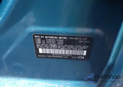 2023 Mitsubishi Mirage G4 Es from USA, damaged, VIN ML32FUFJ1PHF05917